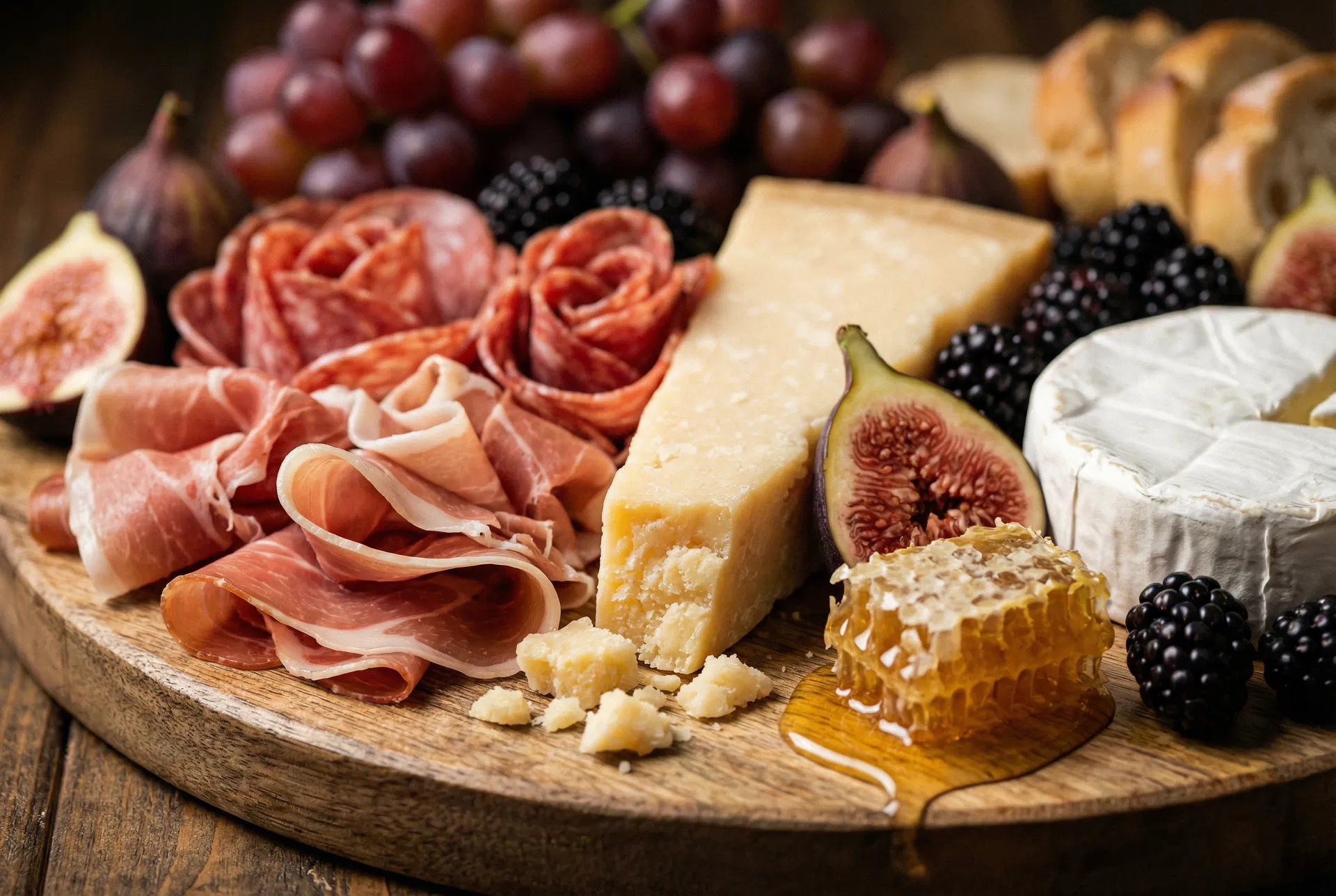 Bespoke wedding charcuterie board with prosciutto roses and artisan cheeses — Scottsdale AZ